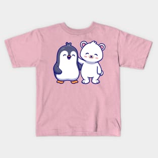 Cute Polar Bear With Penguin Cartoon Kids T-Shirt